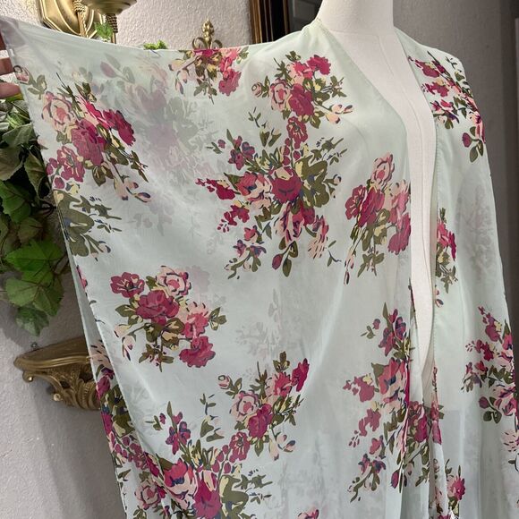 Boho Fringe Cardigan Floral Women’s Open Kimono Sheer Coverup Colorful One Size - Picture 8 of 12